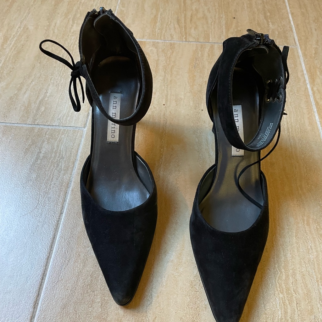 Ann Marino Black Suede Heels With Ankle Tie